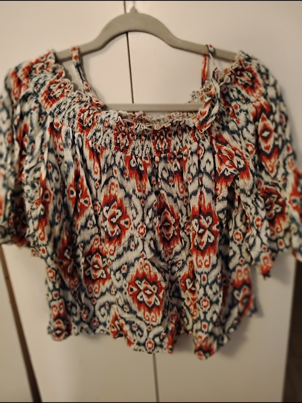 Cato Boho Printed Top in Cream, Navy & Rust